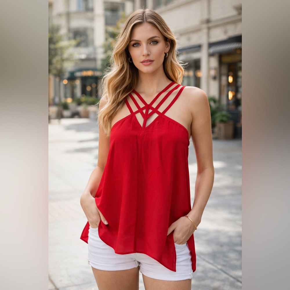 BCBGMaxAzria Red Strappy Silk Camisole